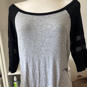 Occasion Women's Long Sleeve Raglan Tee in Gray and Black